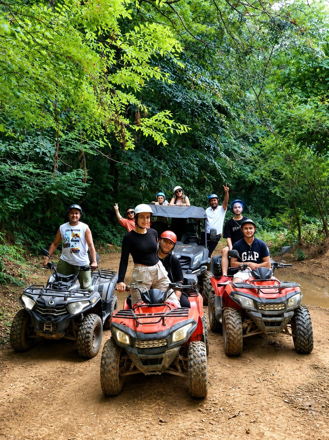 A group on quad bikes ready for an ATV safari through the Maşukiye forest